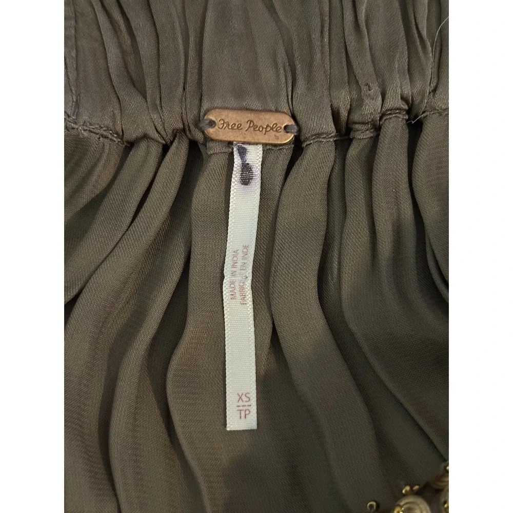 Free People Isadora Maxi Dress XS Olive Satin Gold Sequin Boho Summer